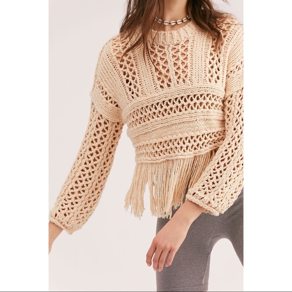 Free people crochet crop fringe sweater cream - Picture 2 of 3